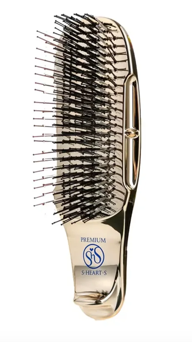 Массажная расческа с короткой ручкой Scalp Brush WORLD PREMIUM SHORT, S-HEART-S (жёлтое золото)
